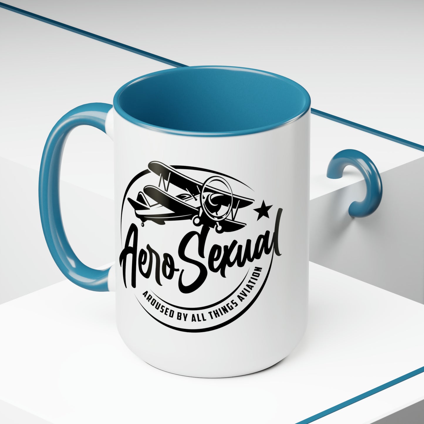 Aerosexual Two-Tone Coffee Mugs, 15oz (Biplane)