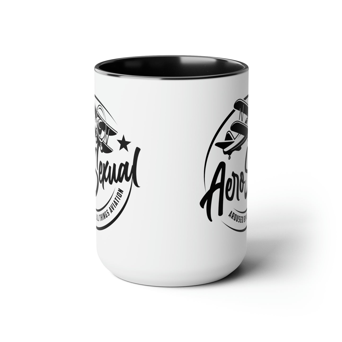 Aerosexual Two-Tone Coffee Mugs, 15oz (Biplane)