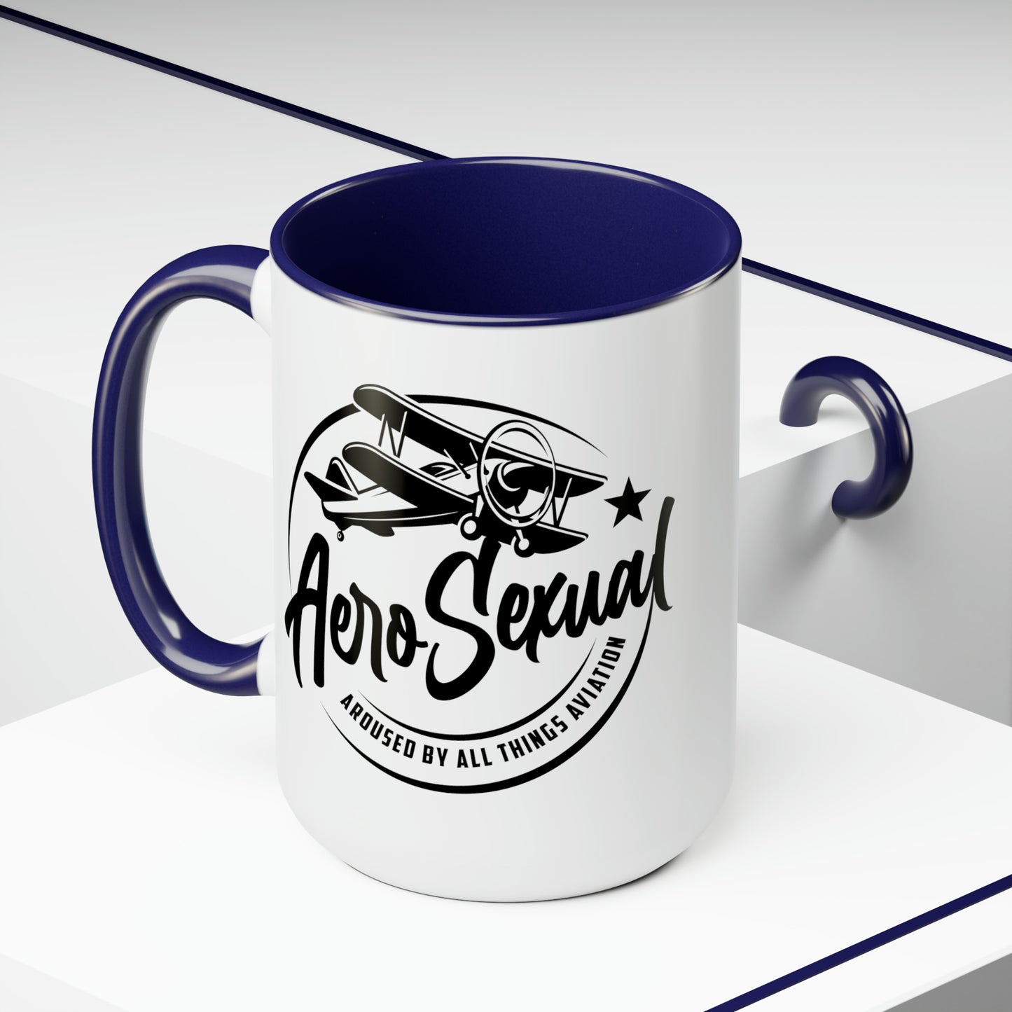Aerosexual Two-Tone Coffee Mugs, 15oz (Biplane)