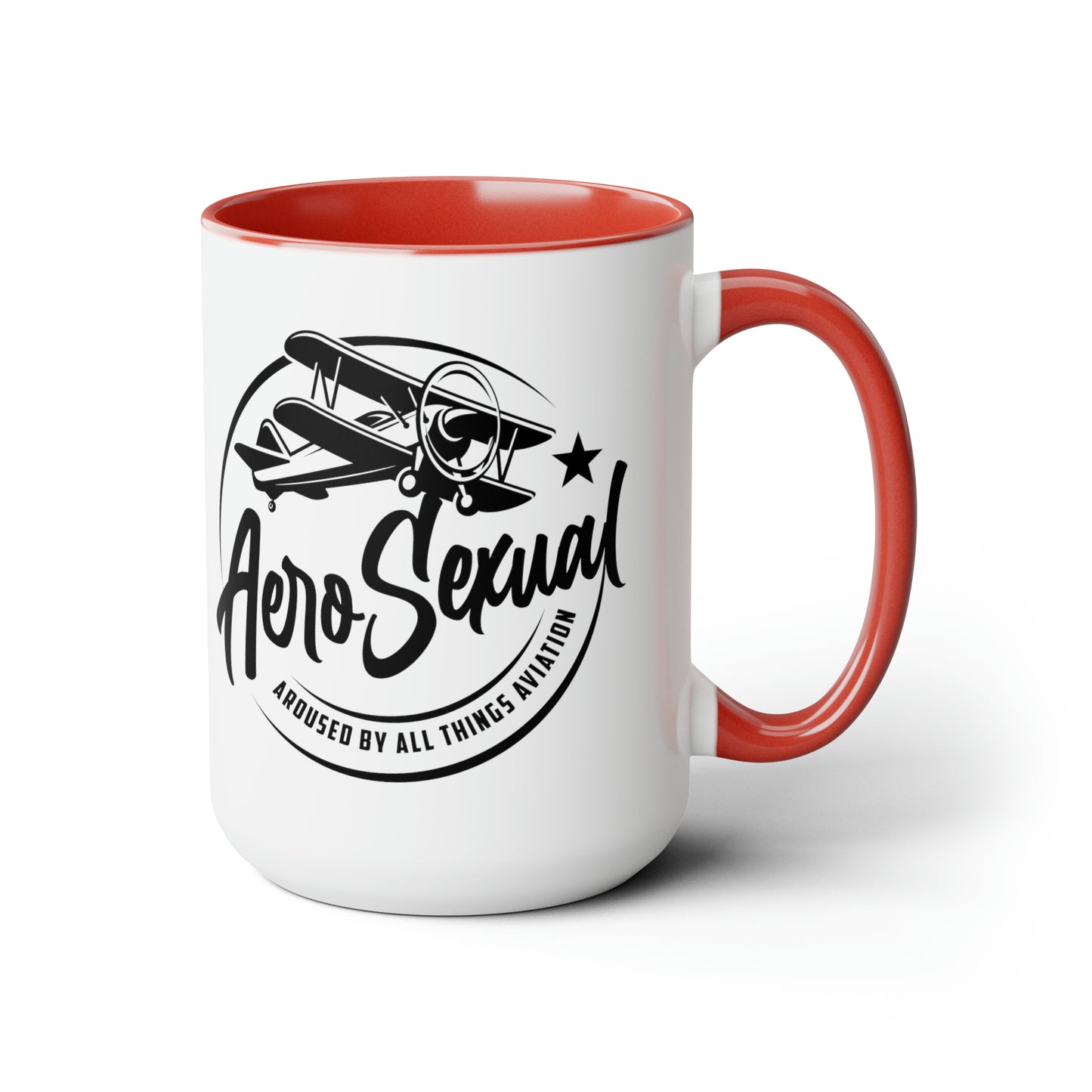 Aerosexual Two-Tone Coffee Mugs, 15oz (Biplane)