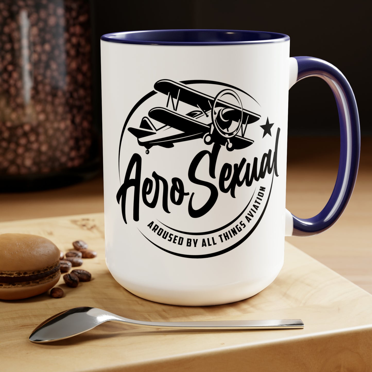Aerosexual Two-Tone Coffee Mugs, 15oz (Biplane)