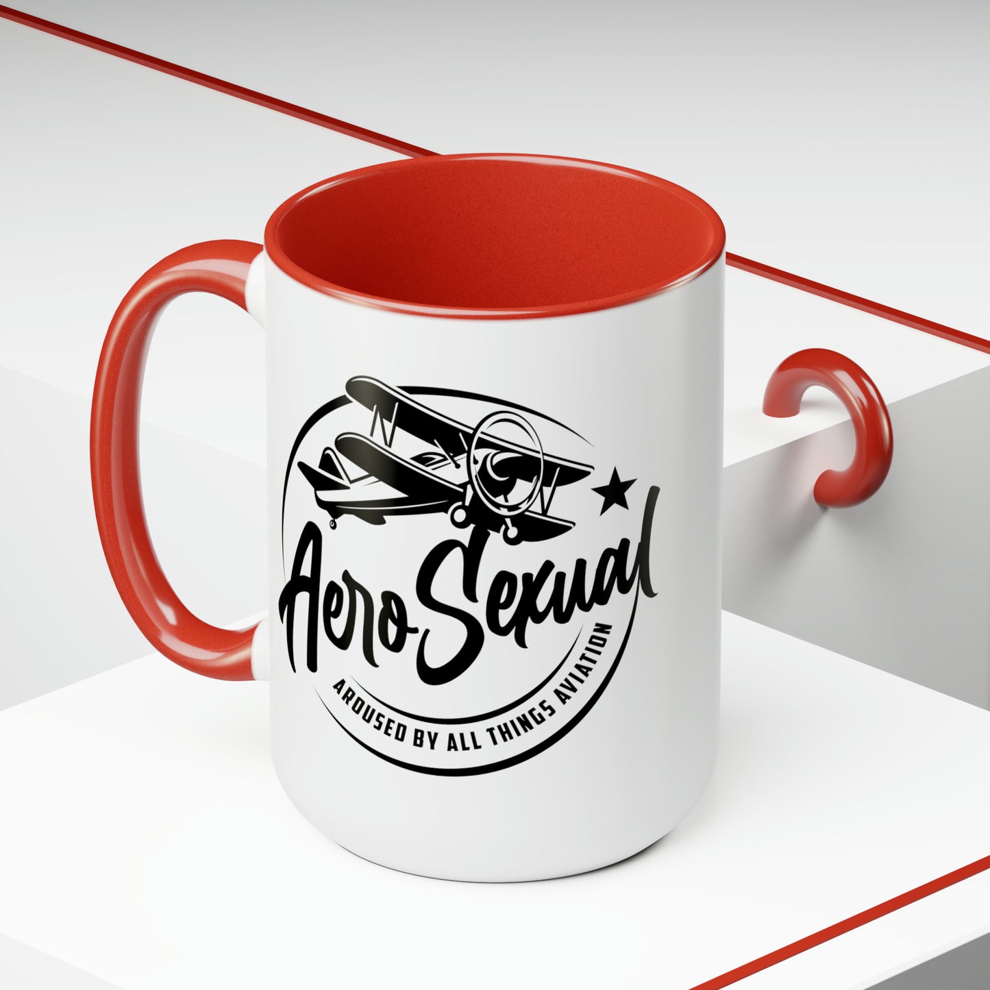 Aerosexual Two-Tone Coffee Mugs, 15oz (Biplane)