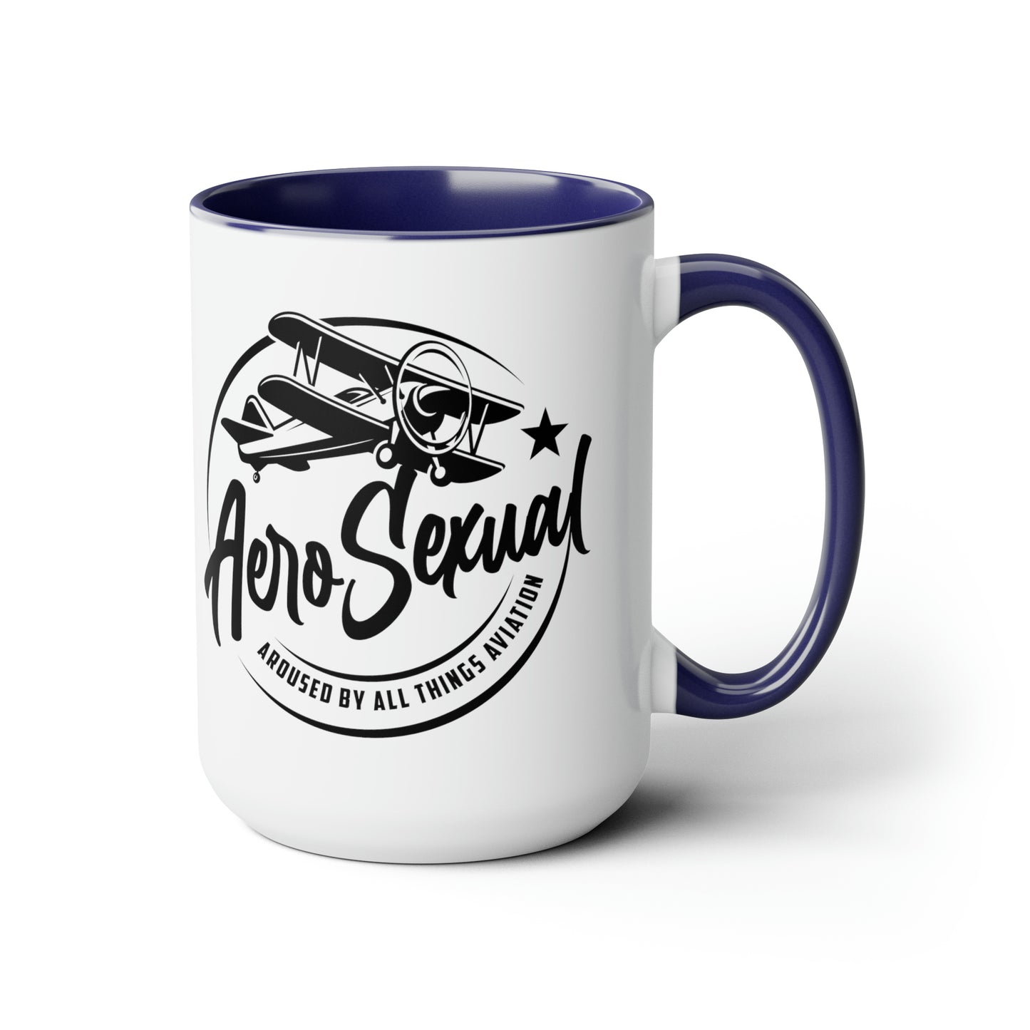 Aerosexual Two-Tone Coffee Mugs, 15oz (Biplane)